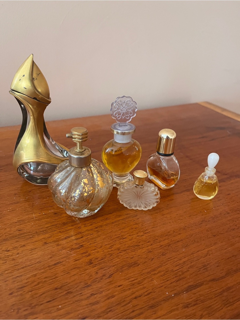 Vintage Perfume Bottle Collection Bundle - Gold & Clear Glass